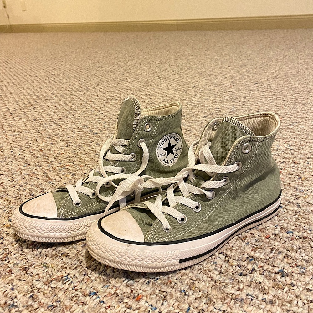Sage green high top converse